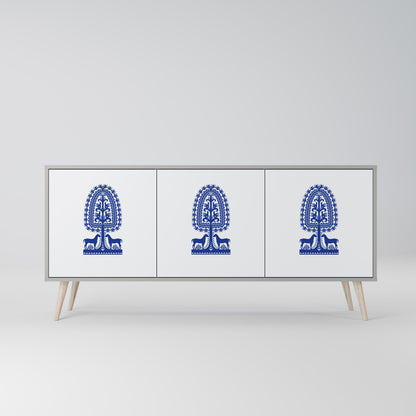 POLISH FOLK ART 3-Door Sideboard in Grey Finish