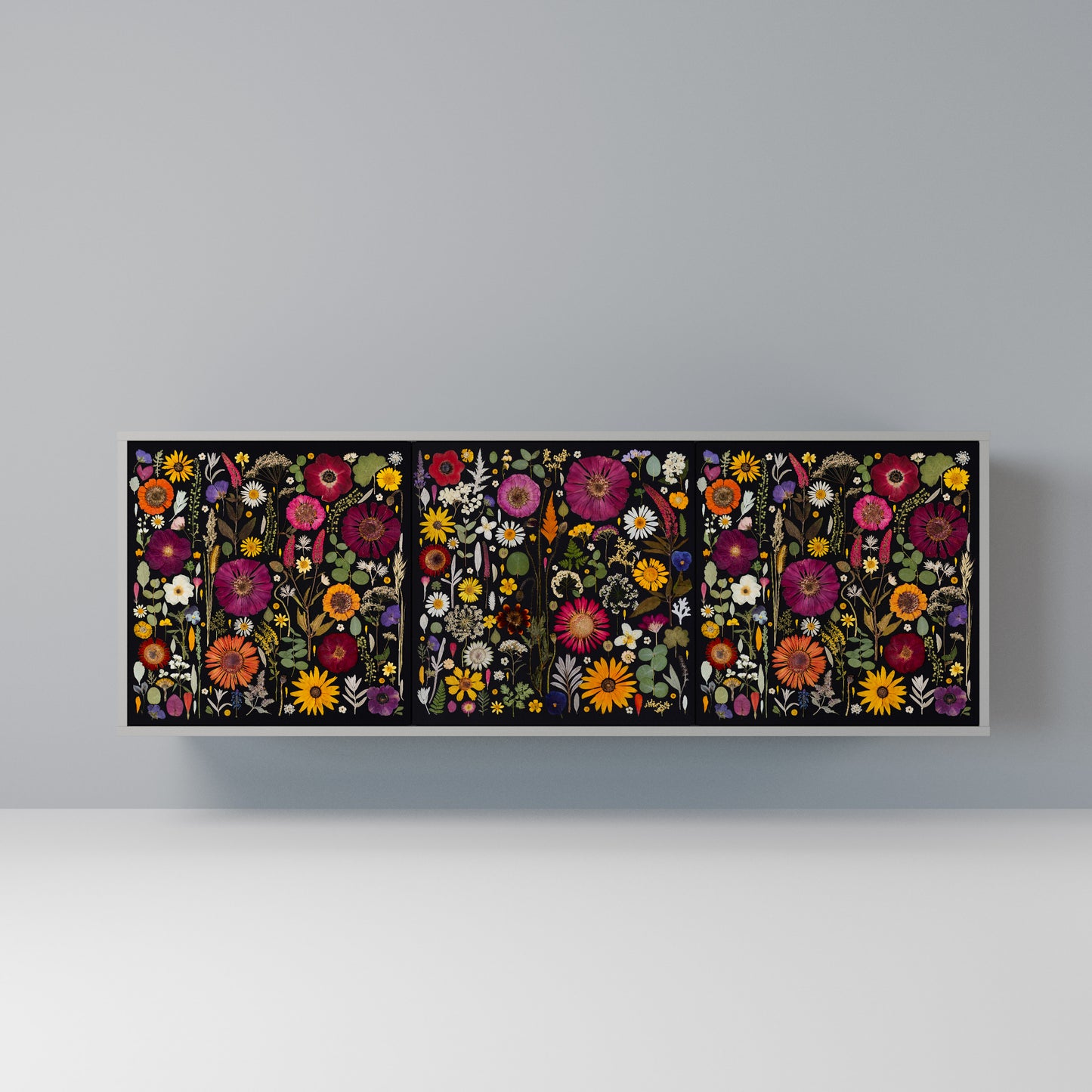 MIDNIGHT GARDEN 3-Door Sideboard in Grey Finish