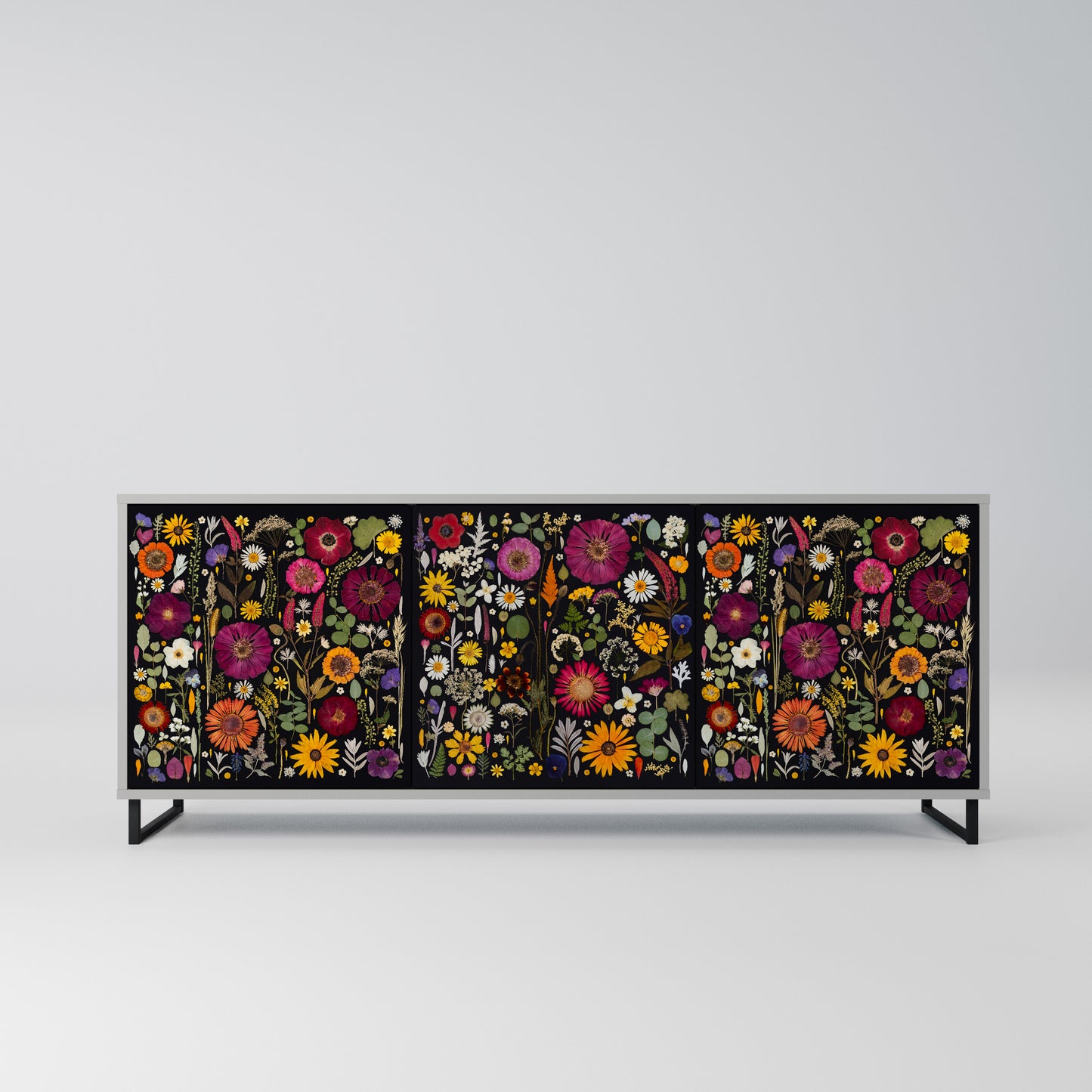 MIDNIGHT GARDEN 3-Door Sideboard in Grey Finish