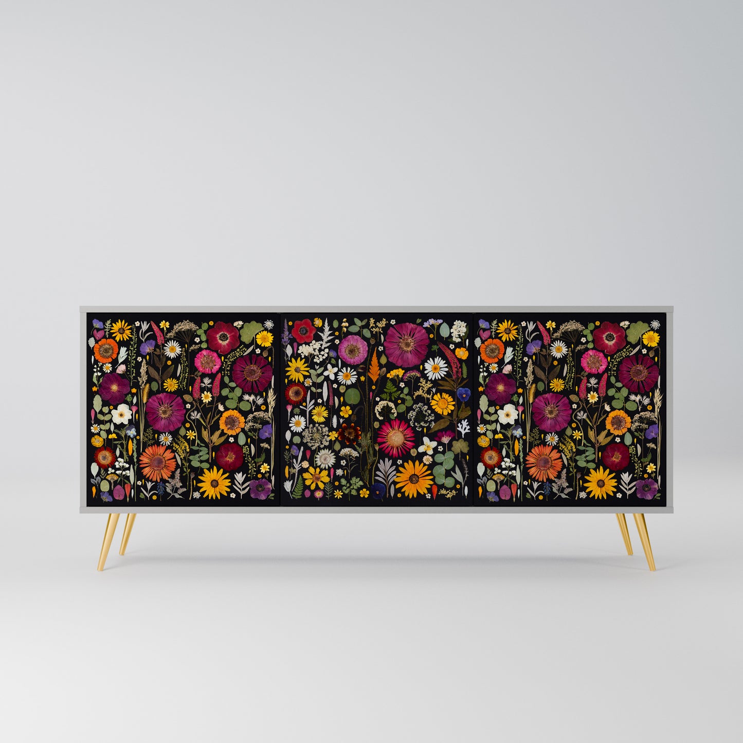 MIDNIGHT GARDEN 3-Door Sideboard in Grey Finish