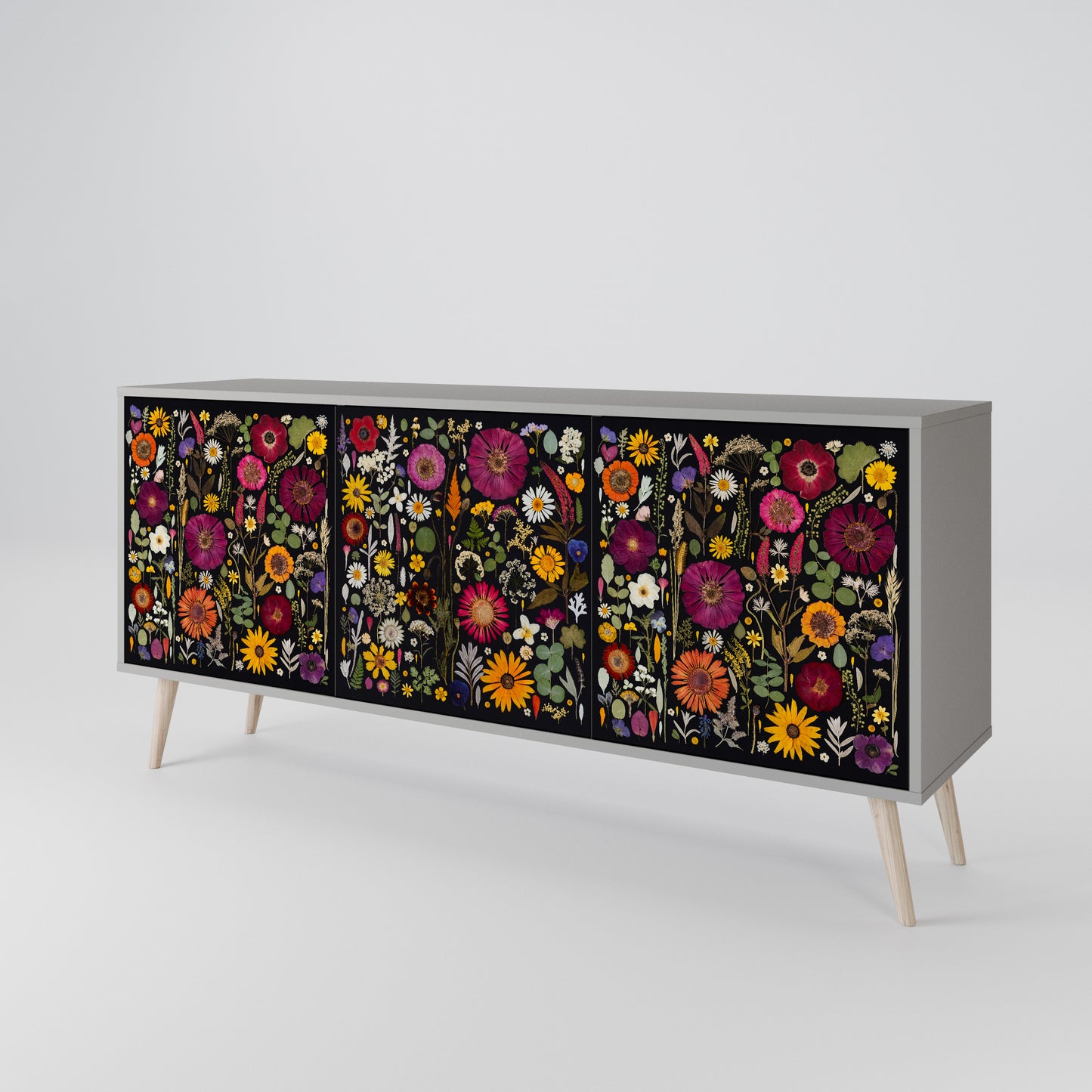 MIDNIGHT GARDEN 3-Door Sideboard in Grey Finish