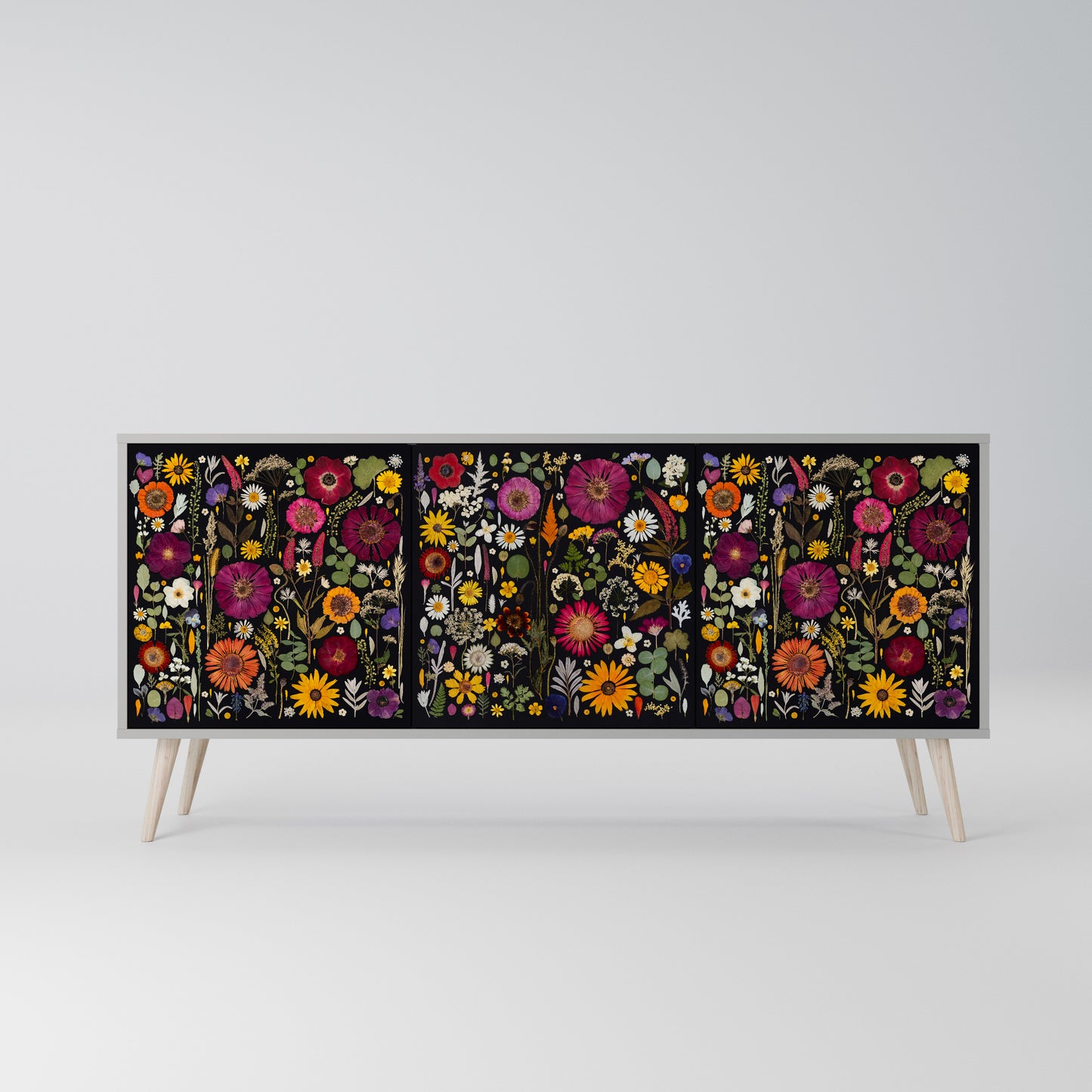 MIDNIGHT GARDEN 3-Door Sideboard in Grey Finish
