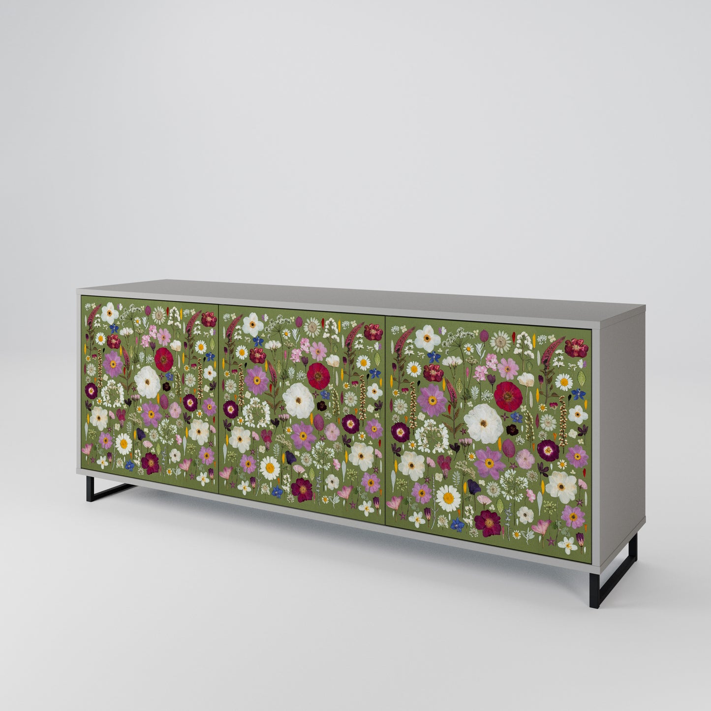 WILD GARDEN 3-Door Sideboard in Grey Finish