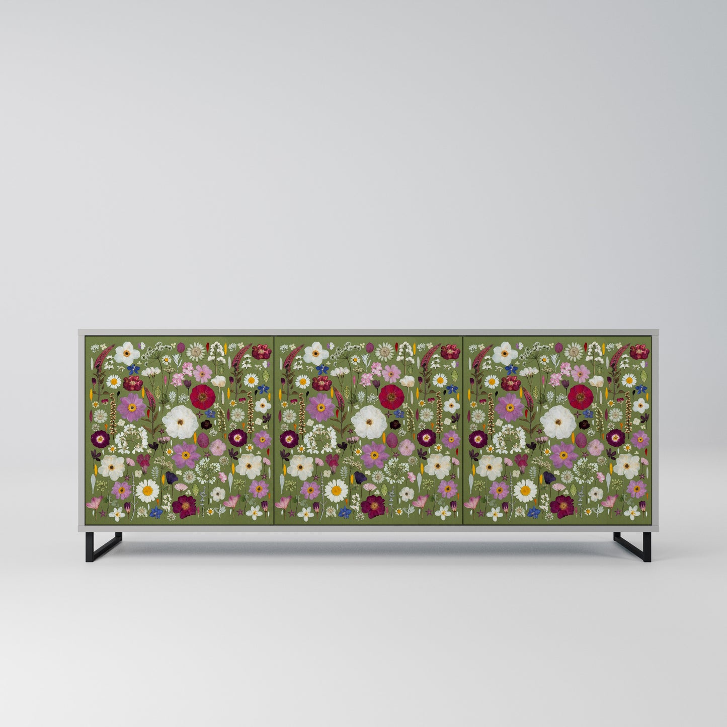 WILD GARDEN 3-Door Sideboard in Grey Finish
