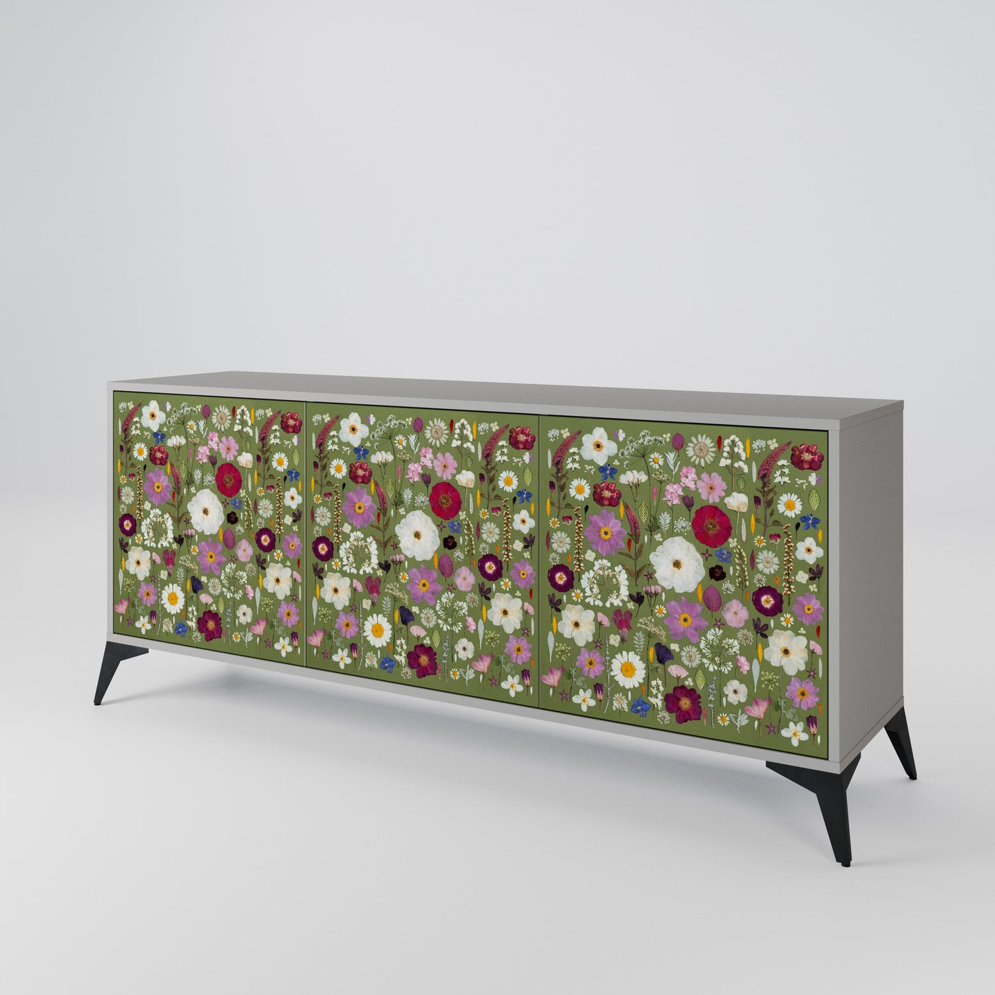 WILD GARDEN 3-Door Sideboard in Grey Finish