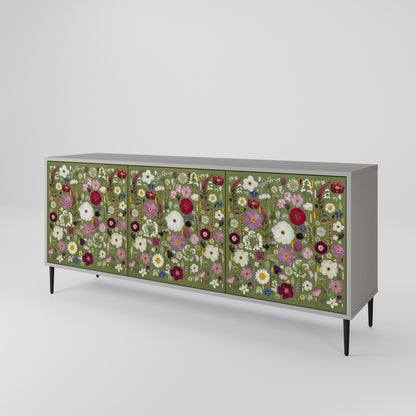 WILD GARDEN 3-Door Sideboard in Grey Finish
