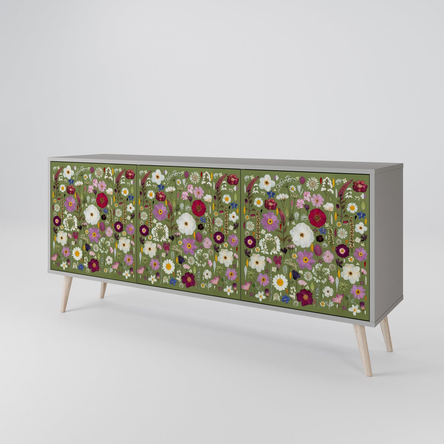 WILD GARDEN 3-Door Sideboard in Grey Finish