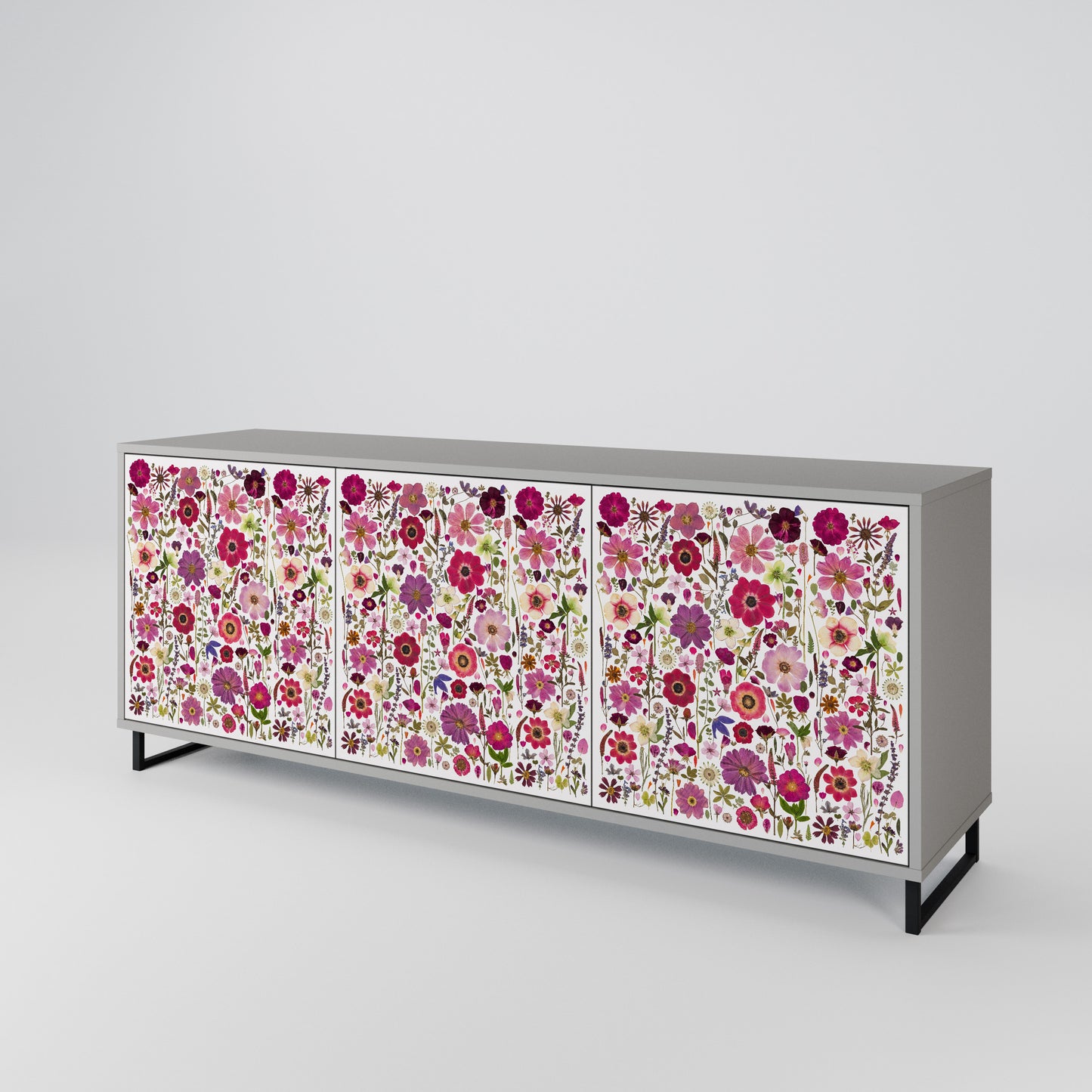 PETAL GARDEN 3-Door Sideboard in Grey Finish