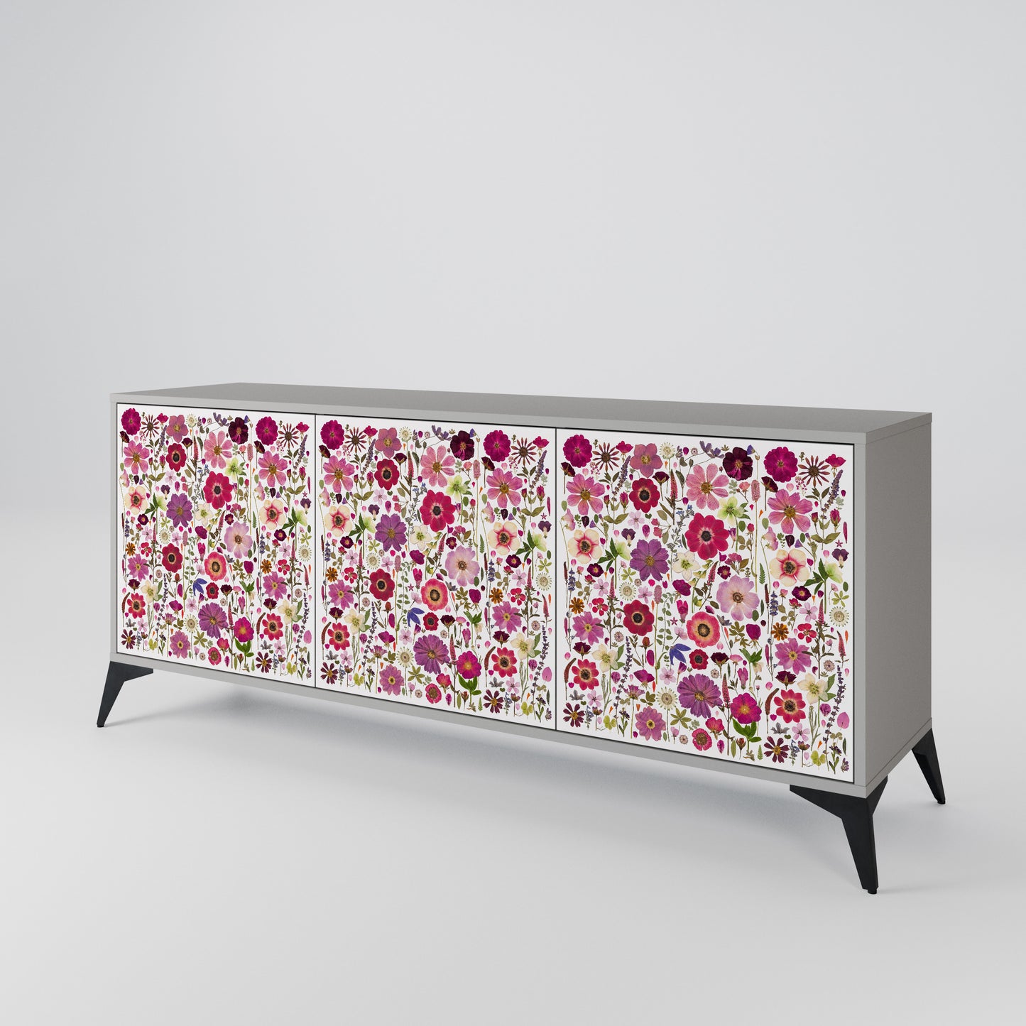 PETAL GARDEN 3-Door Sideboard in Grey Finish