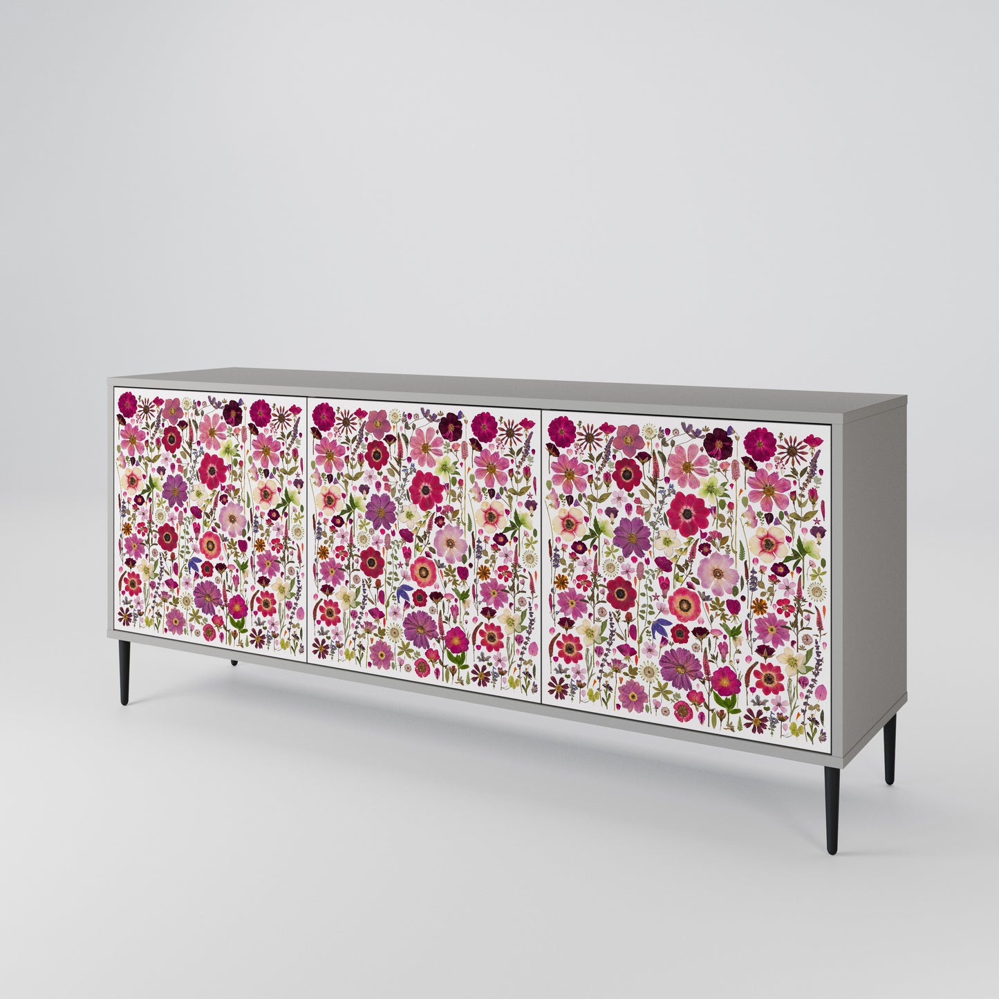PETAL GARDEN 3-Door Sideboard in Grey Finish