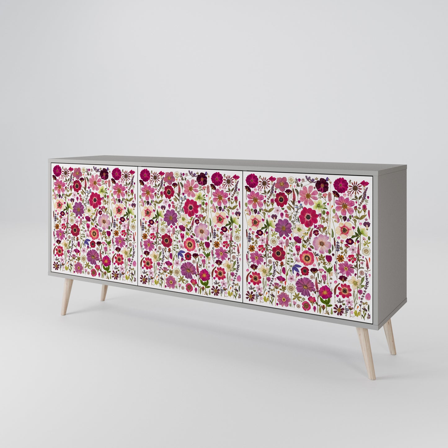 PETAL GARDEN 3-Door Sideboard in Grey Finish