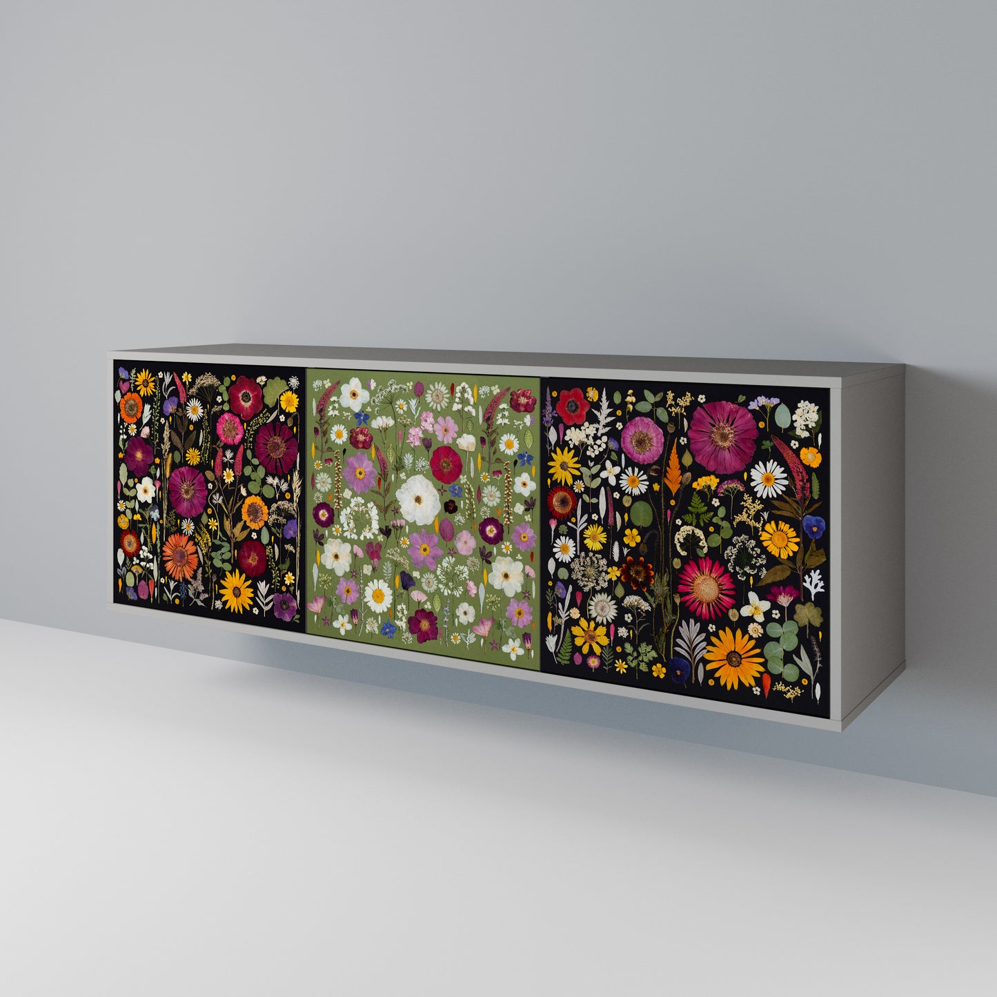 VERDANT GARDEN 3-Door Sideboard in Grey Finish