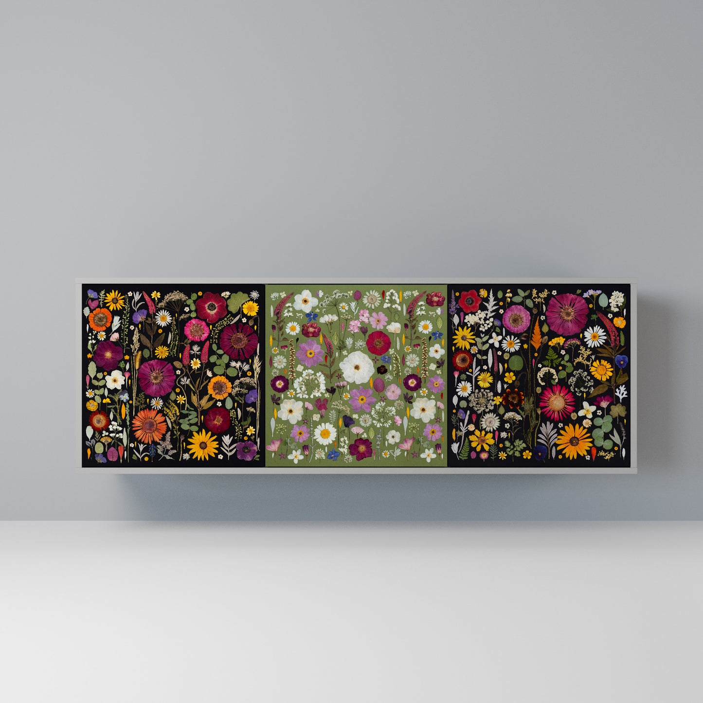 VERDANT GARDEN 3-Door Sideboard in Grey Finish
