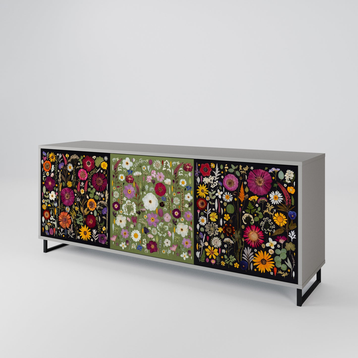 VERDANT GARDEN 3-Door Sideboard in Grey Finish