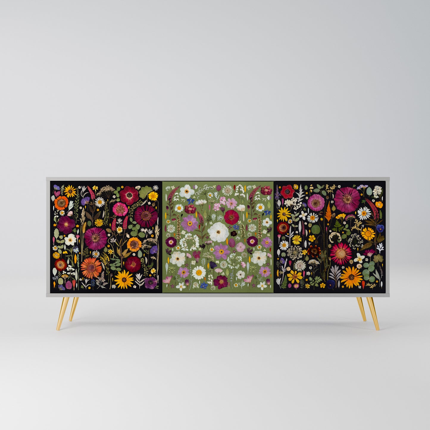 VERDANT GARDEN 3-Door Sideboard in Grey Finish
