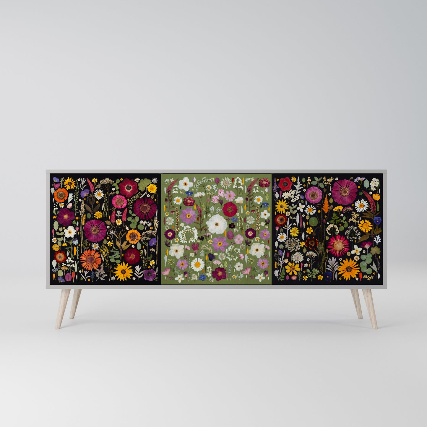 VERDANT GARDEN 3-Door Sideboard in Grey Finish