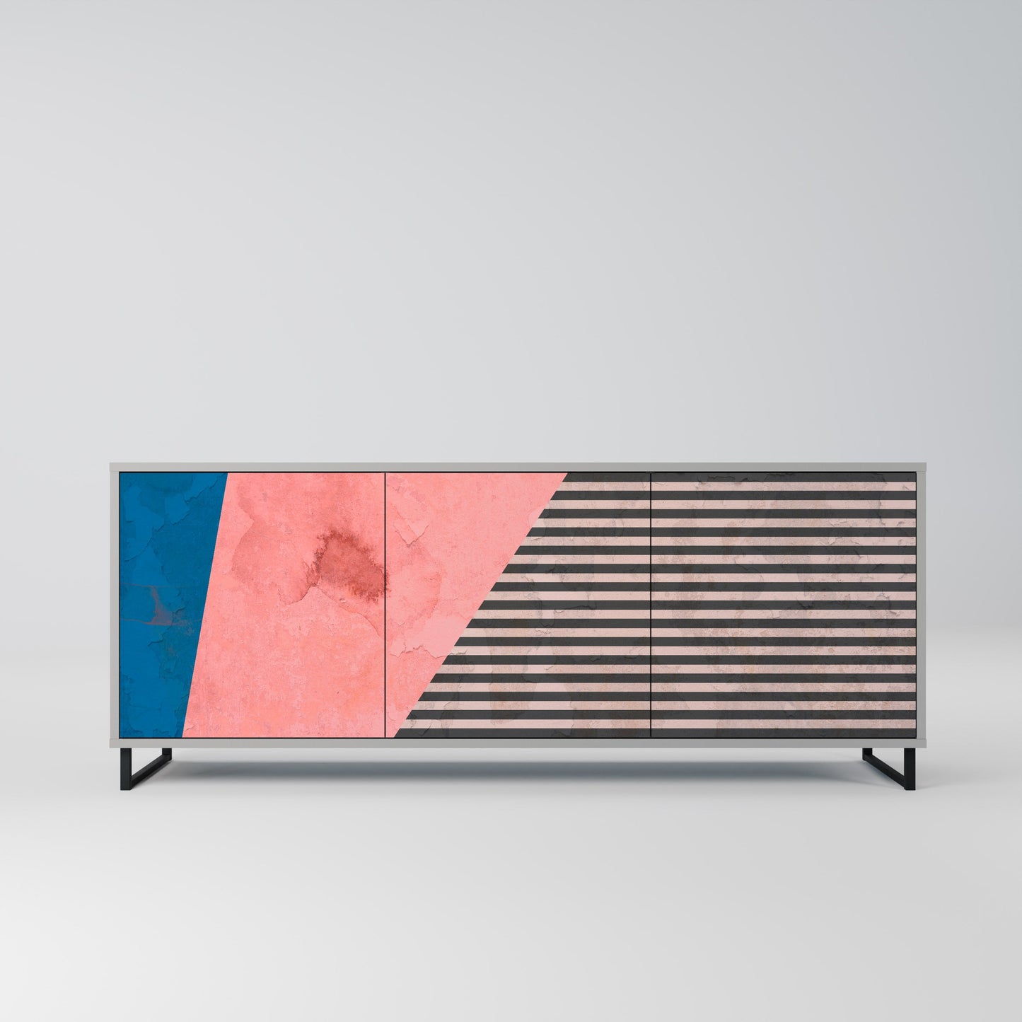 GLAMOROUS STRIPE 3-Door Sideboard in Grey Finish