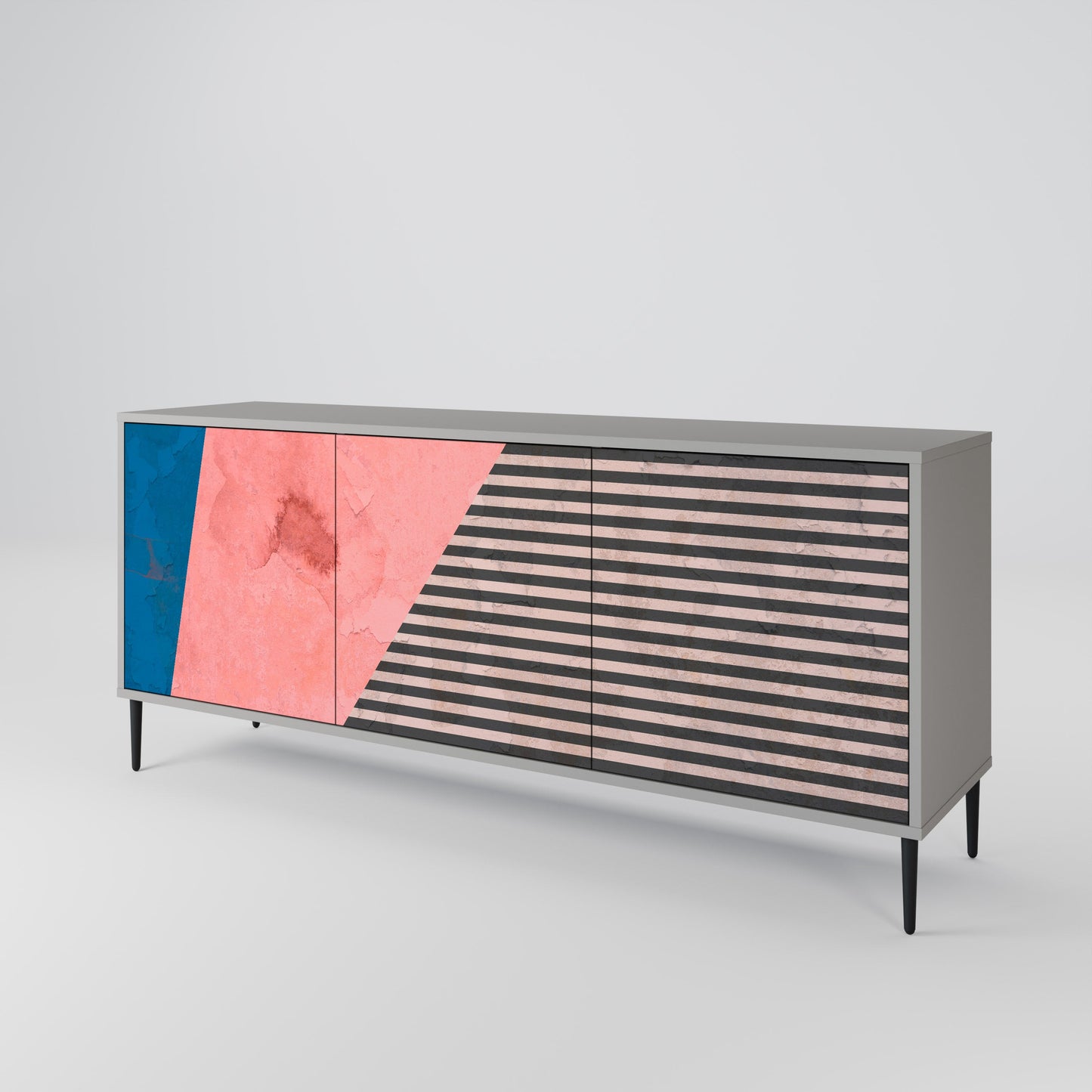 GLAMOROUS STRIPE 3-Door Sideboard in Grey Finish