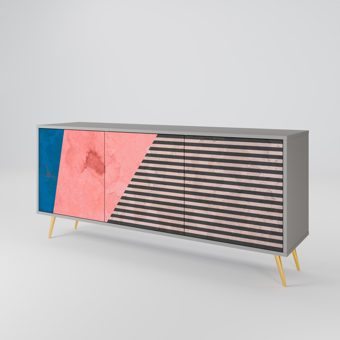 GLAMOROUS STRIPE 3-Door Sideboard in Grey Finish