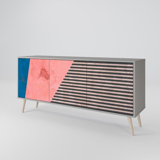 GLAMOROUS STRIPE 3-Door Sideboard in Grey Finish