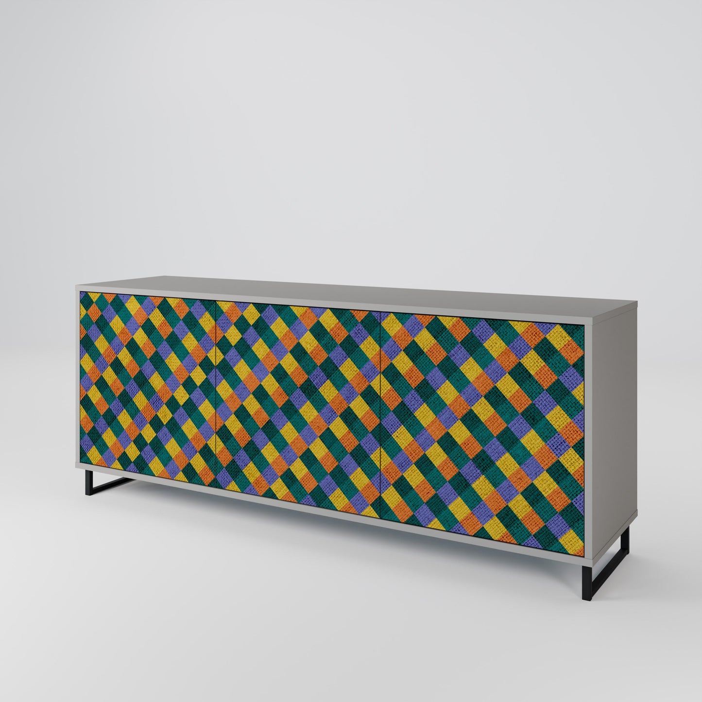 PAINTED SQUARES MIX 3-Door Sideboard in Grey Finish