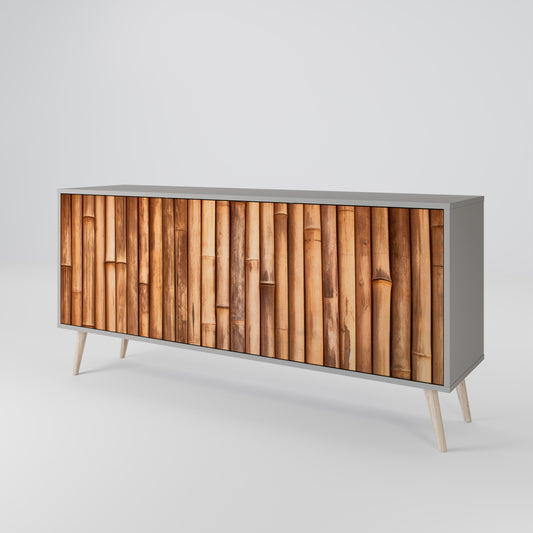NATURAL WOOD 3-Door Sideboard in Grey Finish
