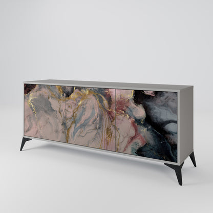 GILDED SWIRLS 3-Door Sideboard in Grey Finish