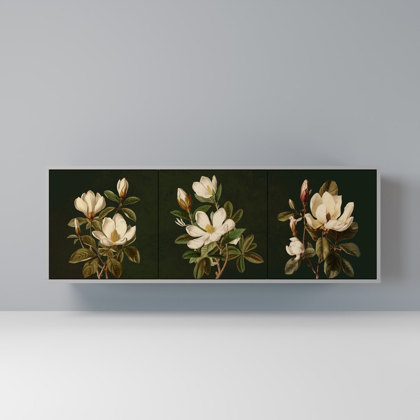 FLORAL NOIR 3-Door Sideboard in Grey Finish