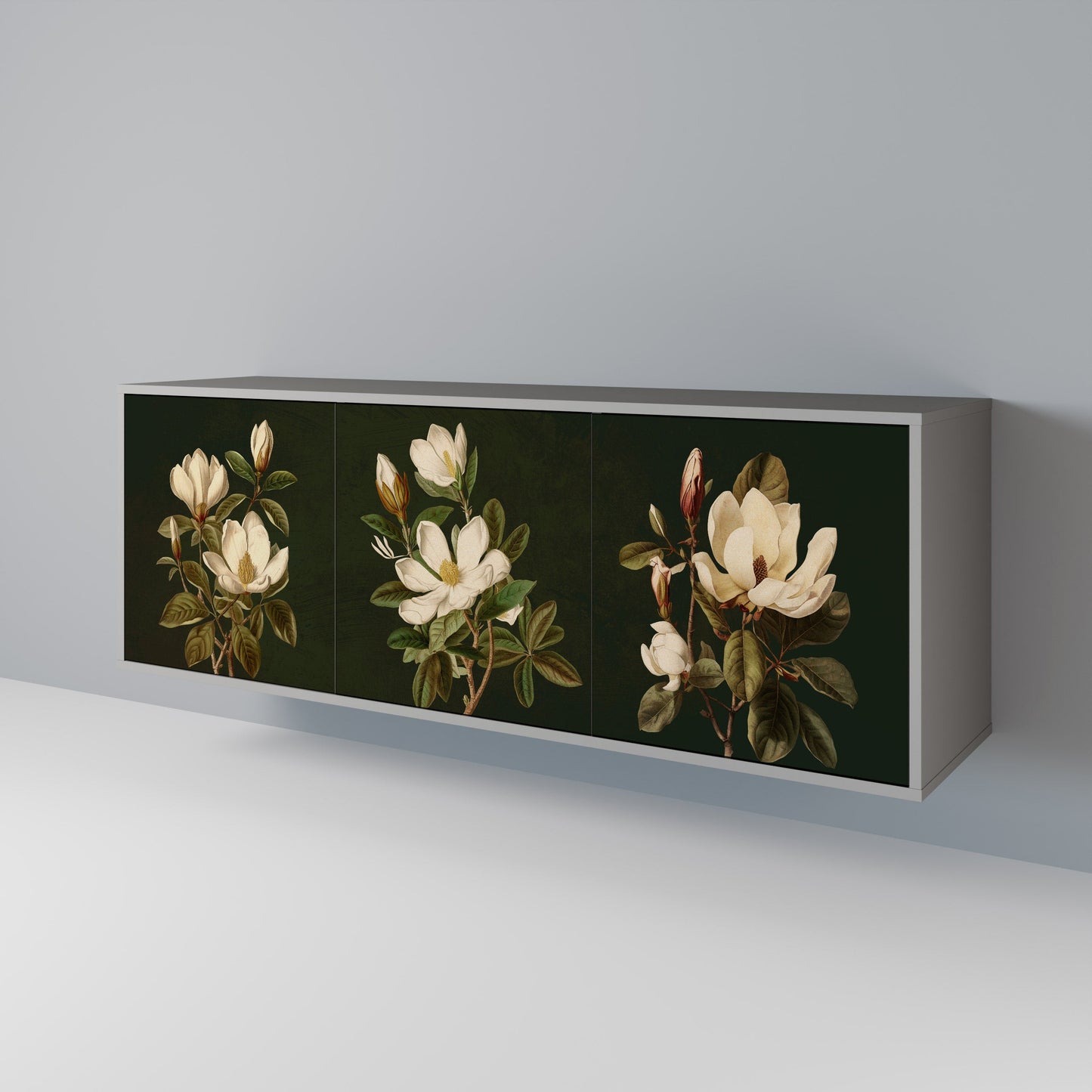 FLORAL NOIR 3-Door Sideboard in Grey Finish