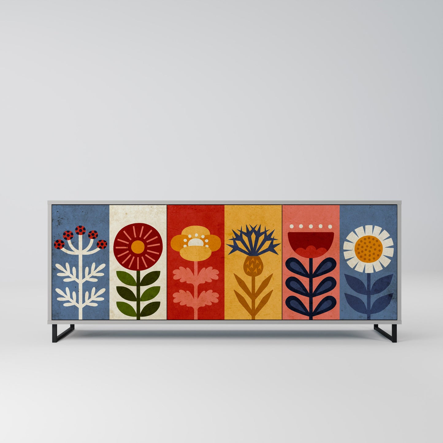Credenza SCANDIC FLOWERET a 3 ante in finitura grigia