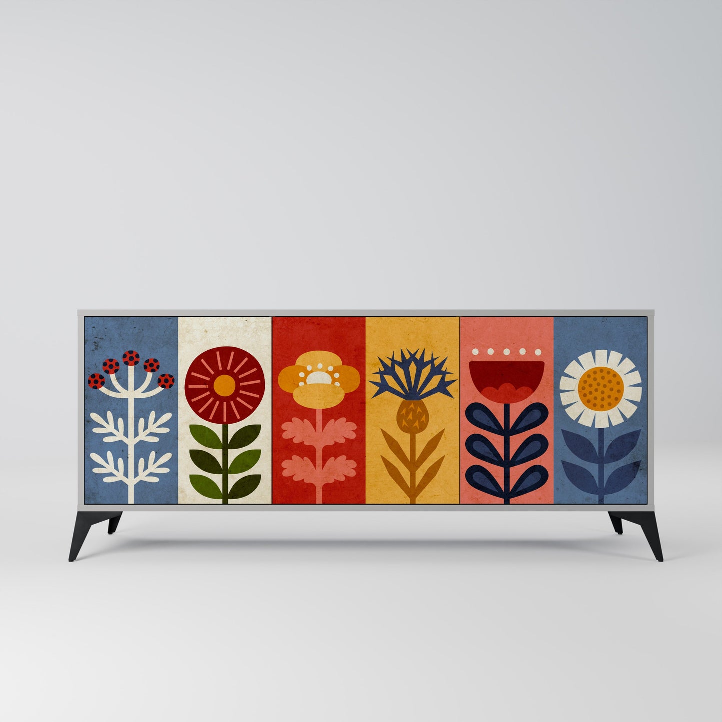 Credenza SCANDIC FLOWERET a 3 ante in finitura grigia
