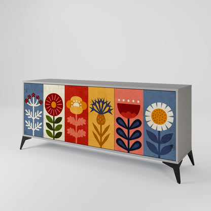 Credenza SCANDIC FLOWERET a 3 ante in finitura grigia