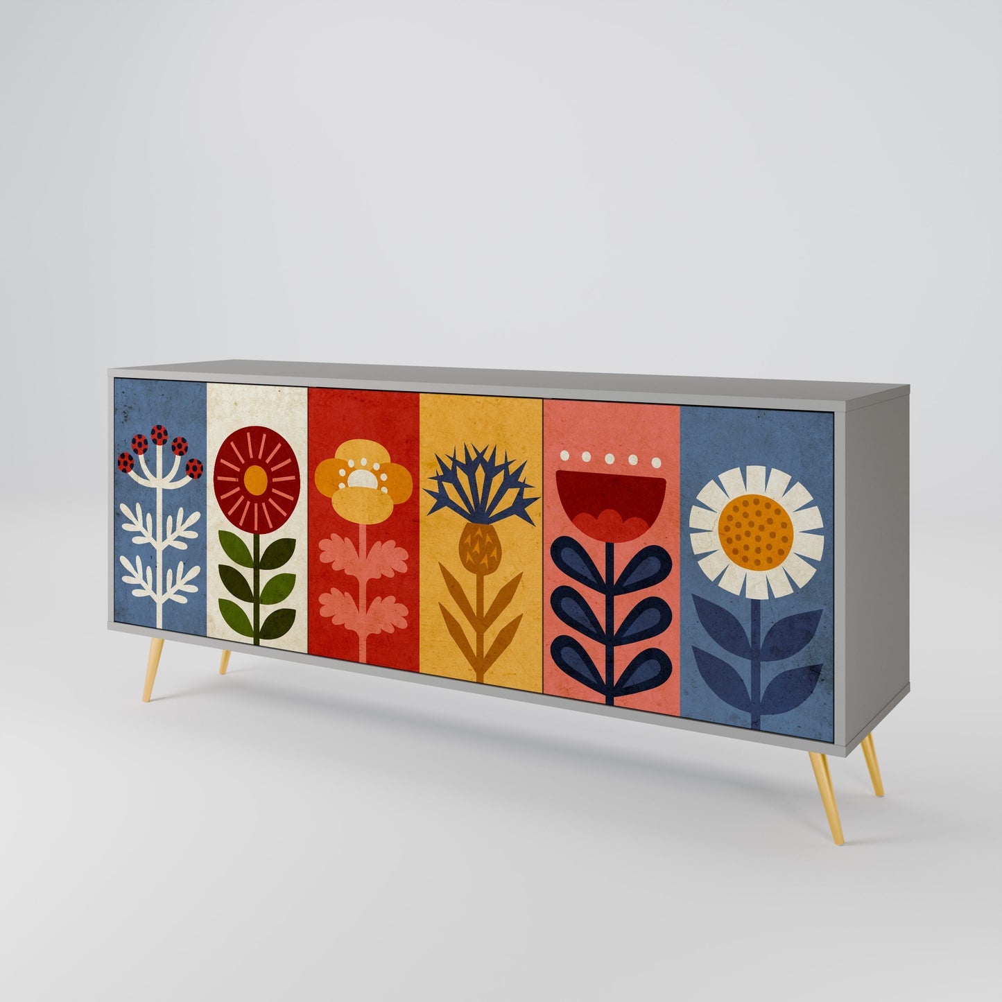 Credenza SCANDIC FLOWERET a 3 ante in finitura grigia