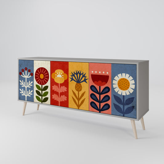 Credenza SCANDIC FLOWERET a 3 ante in finitura grigia