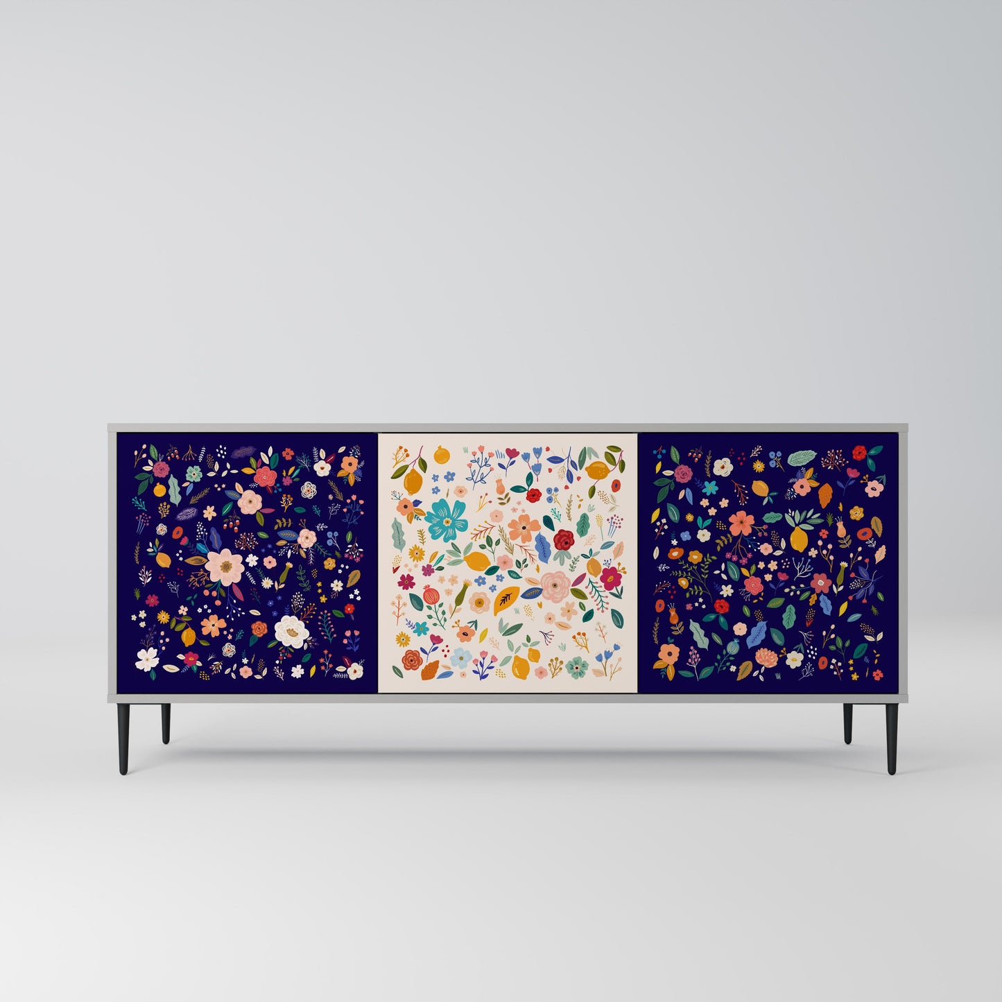 FLORAL COMBINATION 3-Door Sideboard in Grey Finish