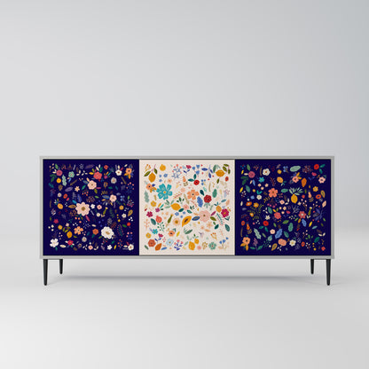 FLORAL COMBINATION 3-Door Sideboard in Grey Finish
