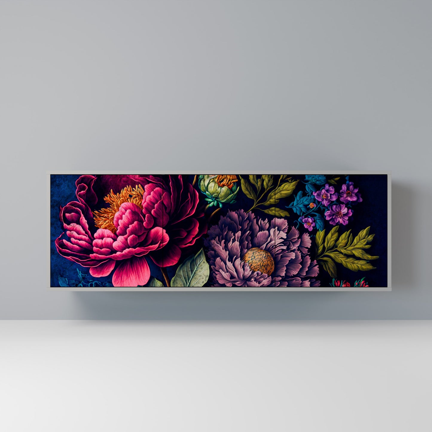 Credenza BLOOMING ELEGANCE a 3 ante in finitura grigia