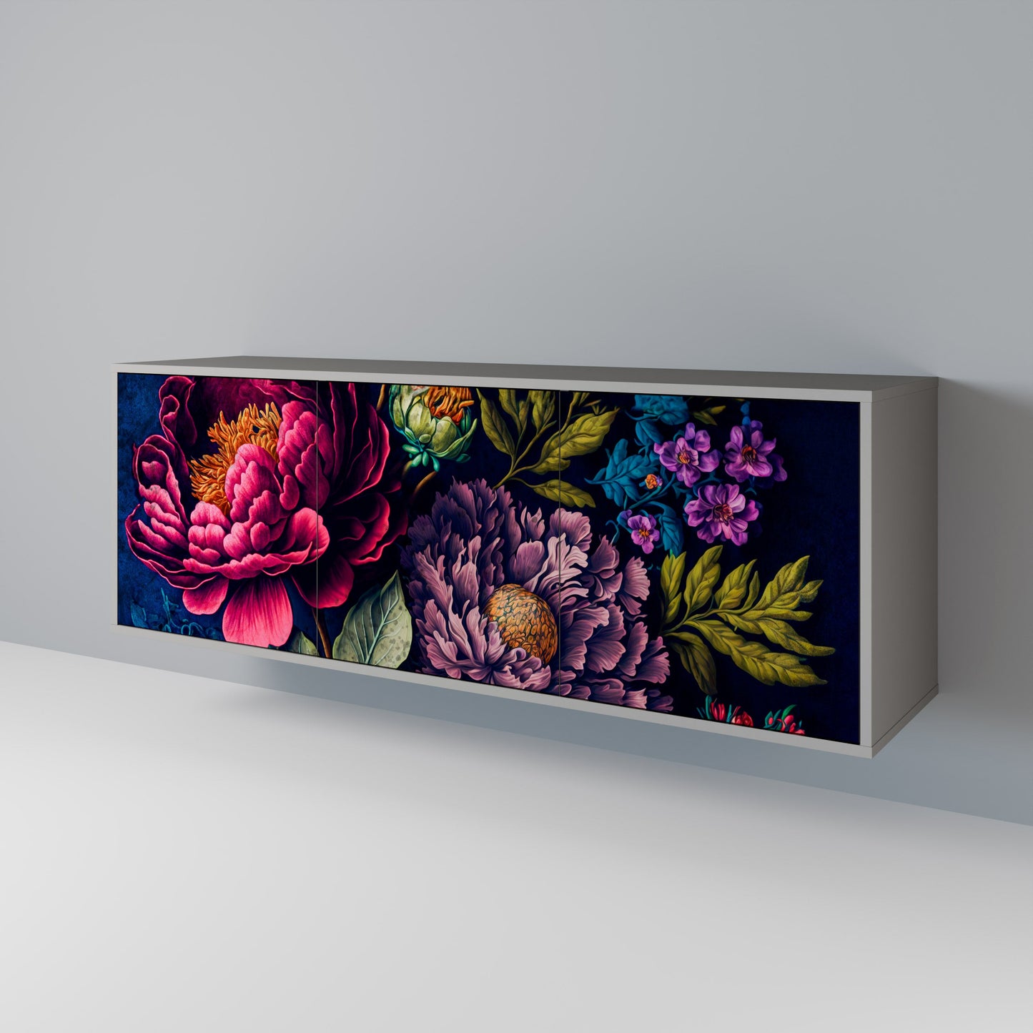 Credenza BLOOMING ELEGANCE a 3 ante in finitura grigia