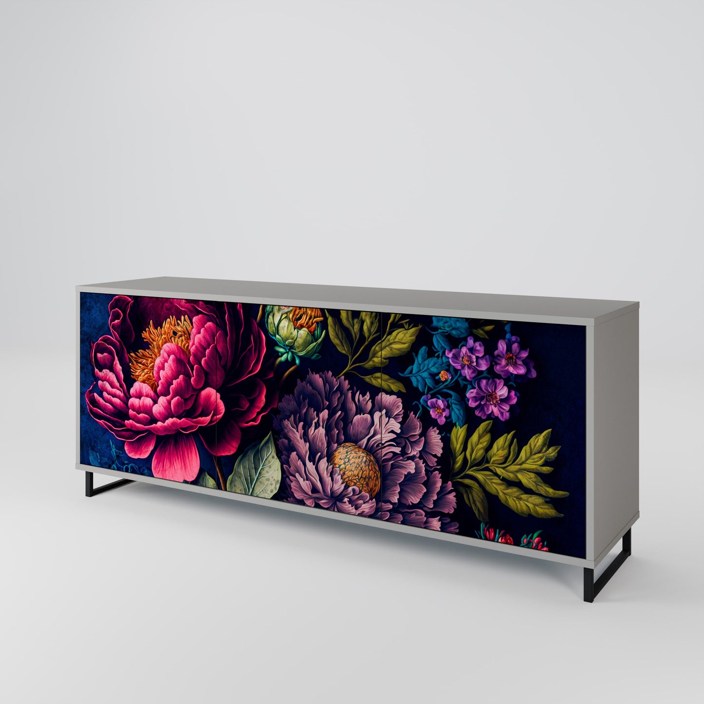 Credenza BLOOMING ELEGANCE a 3 ante in finitura grigia