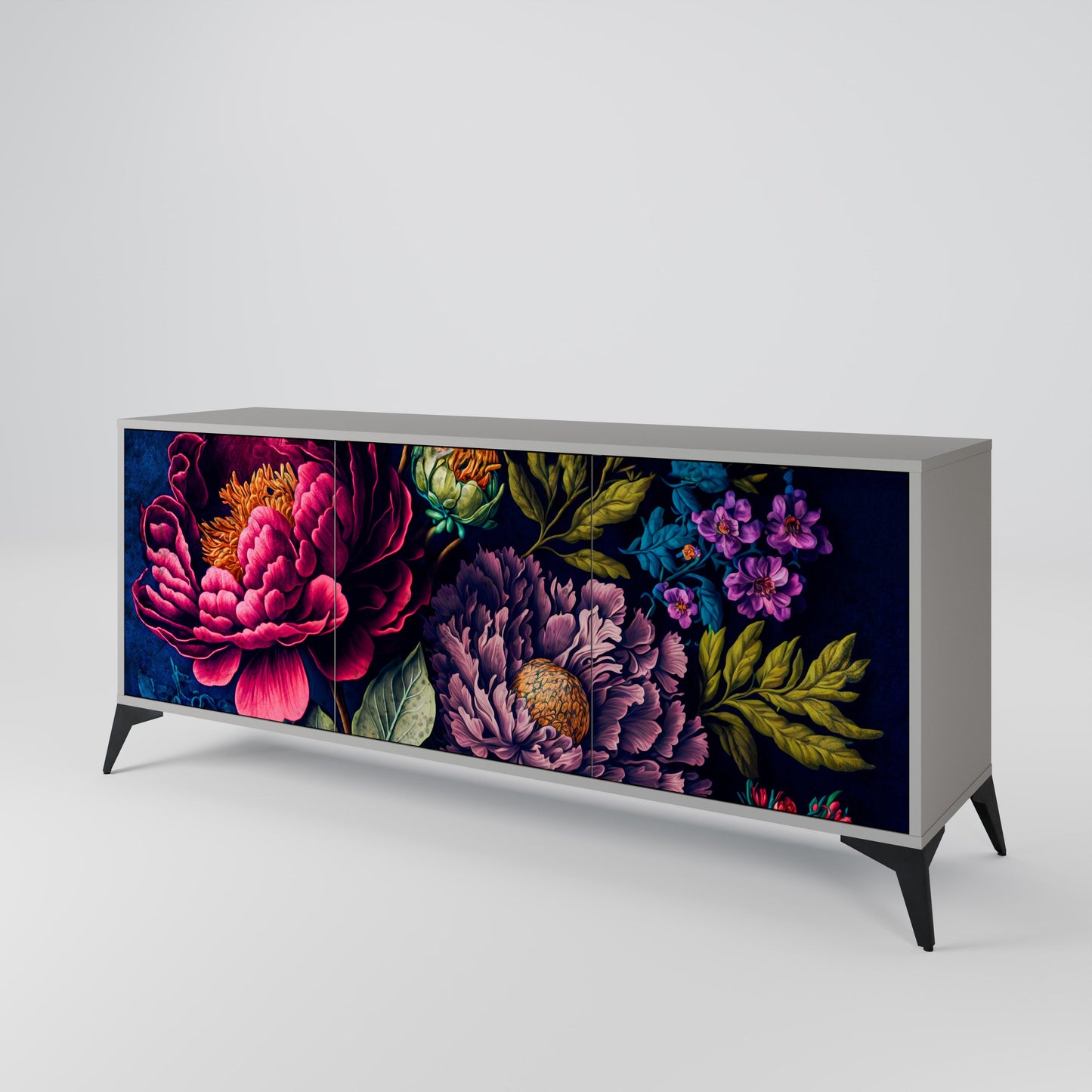 Credenza BLOOMING ELEGANCE a 3 ante in finitura grigia