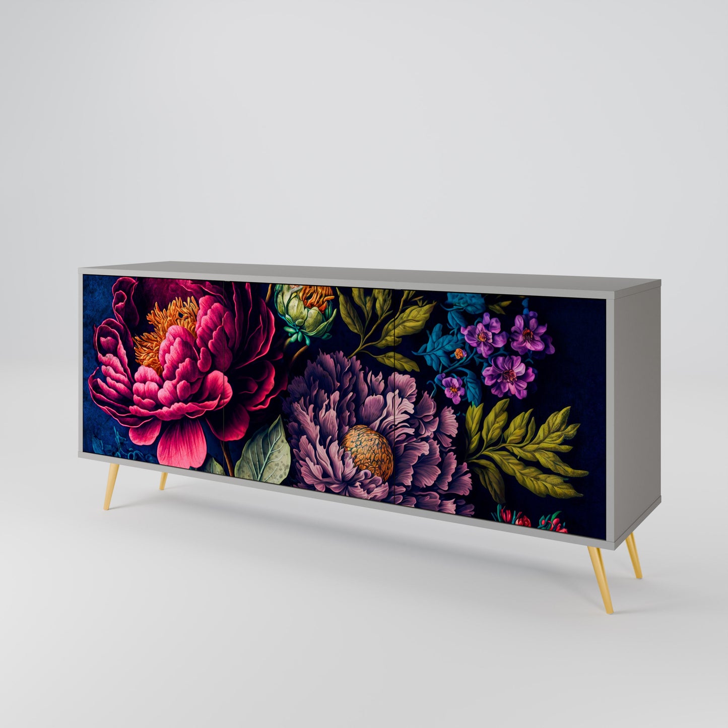 Credenza BLOOMING ELEGANCE a 3 ante in finitura grigia