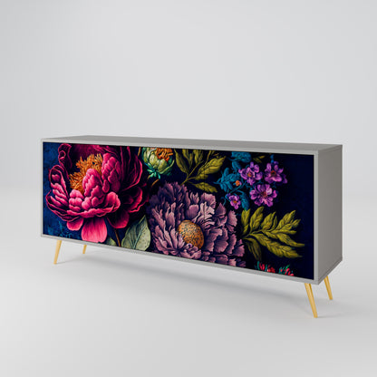 Credenza BLOOMING ELEGANCE a 3 ante in finitura grigia