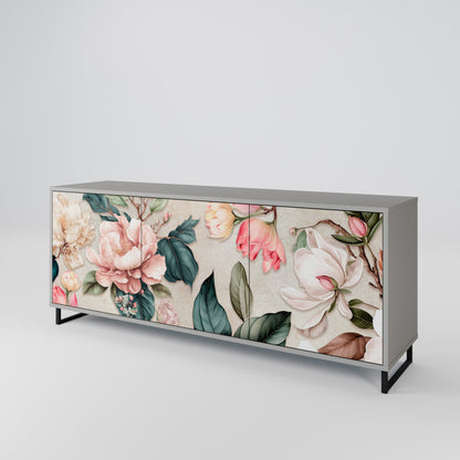 FLORAL GRACE 3-Door Sideboard in Grey Finish