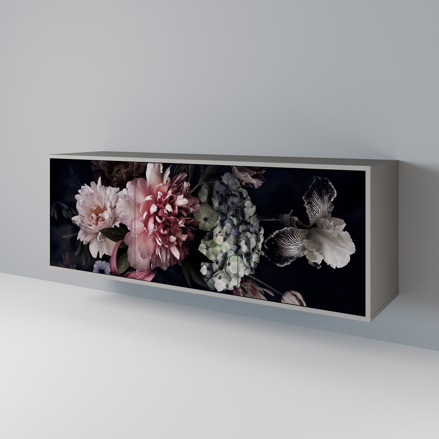 Credenza a 3 ante PURE BLOSSOM in finitura grigia