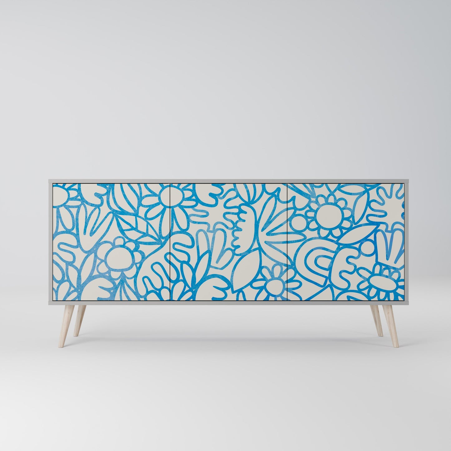 Credenza BLOOMY MORNING a 3 ante in finitura grigia