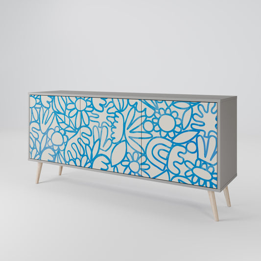 Credenza BLOOMY MORNING a 3 ante in finitura grigia