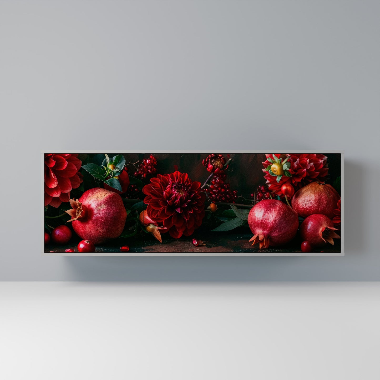 Credenza a 3 ante DAHLIAS AND POMEGRANATES in finitura grigia