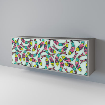 INDIAN FISH 3-Door Sideboard in Grey Finish