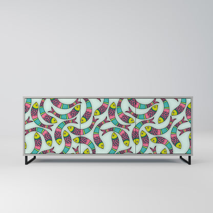 INDIAN FISH 3-Door Sideboard in Grey Finish