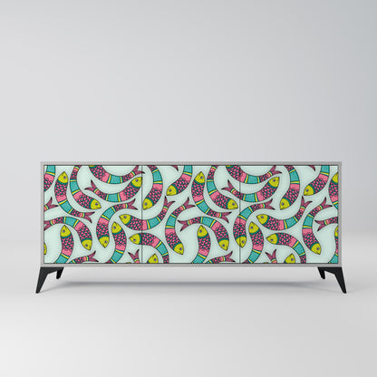 INDIAN FISH 3-Door Sideboard in Grey Finish